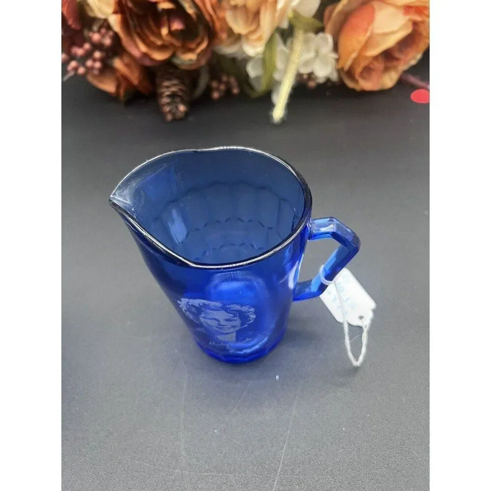 Cobalt Blue Shirley Temple Pitcher Hazel Atlas Depression Glass 1930s Vintage